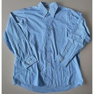 Van Heusen Broadcloth Blue Stripe Button Up Shirt Mens 16-16 1/2 34/35 JBHS